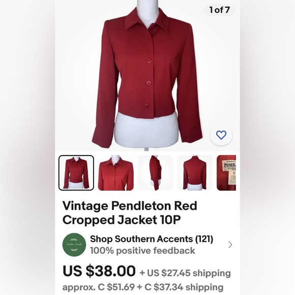 Vtg Pendleton red women‘s red blazer/jacket, shoulder pads, button down. Size 8 - Picture 11 of 14